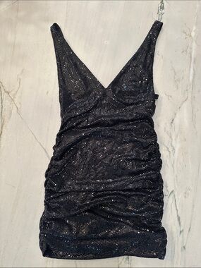 Urban Outfitters Black Sequin Ruched Mini Dress
